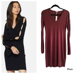 LAmade Womens Split Long Sleeve Cosmo TShirt Dress Decadent Chocolate Size S